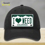 I Love Weed Colorado Novelty License Plate Hat Unconstructed Cotton / Black