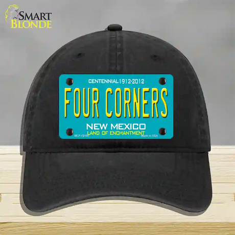 Four Corners Teal New Mexico Novelty License Plate Hat Unconstructed Cotton / Black