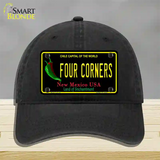 Four Corners New Mexico Black Novelty License Plate Hat Unconstructed Cotton / Black