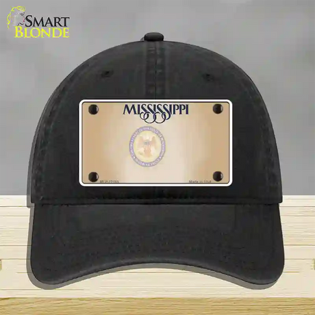 Mississippi Great Seal Blank Novelty License Plate Hat Unconstructed Cotton / Black