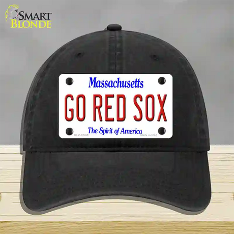 Go Red Sox Massachusetts Novelty License Plate Hat Unconstructed Cotton / Black