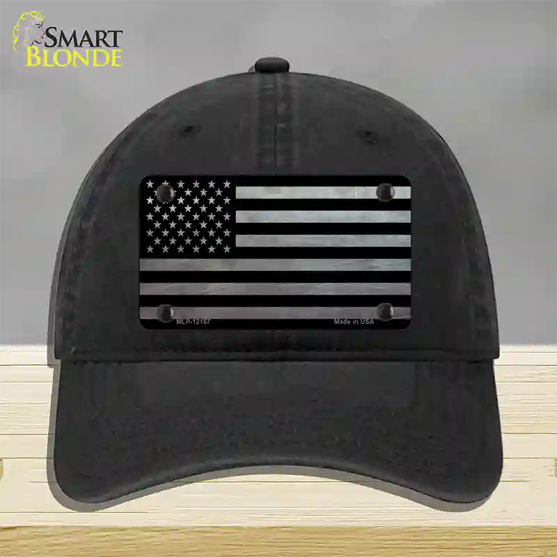 American Flag Black and Gray Novelty License Plate Hat Unconstructed Cotton / Black