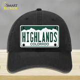 Highlands Colorado Novelty License Plate Hat Unconstructed Cotton / Black