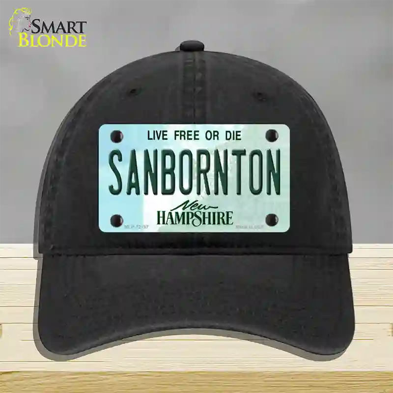 Sanbornton New Hampshire Novelty License Plate Hat Unconstructed Cotton / Black