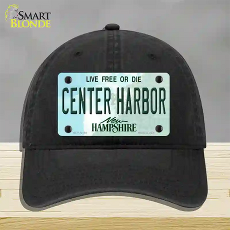 Center Harbor New Hampshire Novelty License Plate Hat Unconstructed Cotton / Black