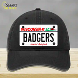 Badgers Wisconsin Novelty License Plate Hat Unconstructed Cotton / Black