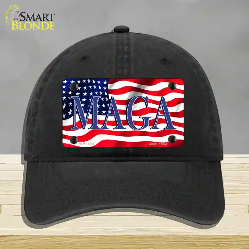 MAGA Flag Novelty License Plate Hat Unconstructed Cotton / Black