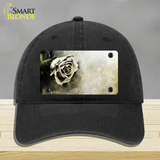 Black and White Rose Novelty License Plate Hat Unconstructed Cotton / Black