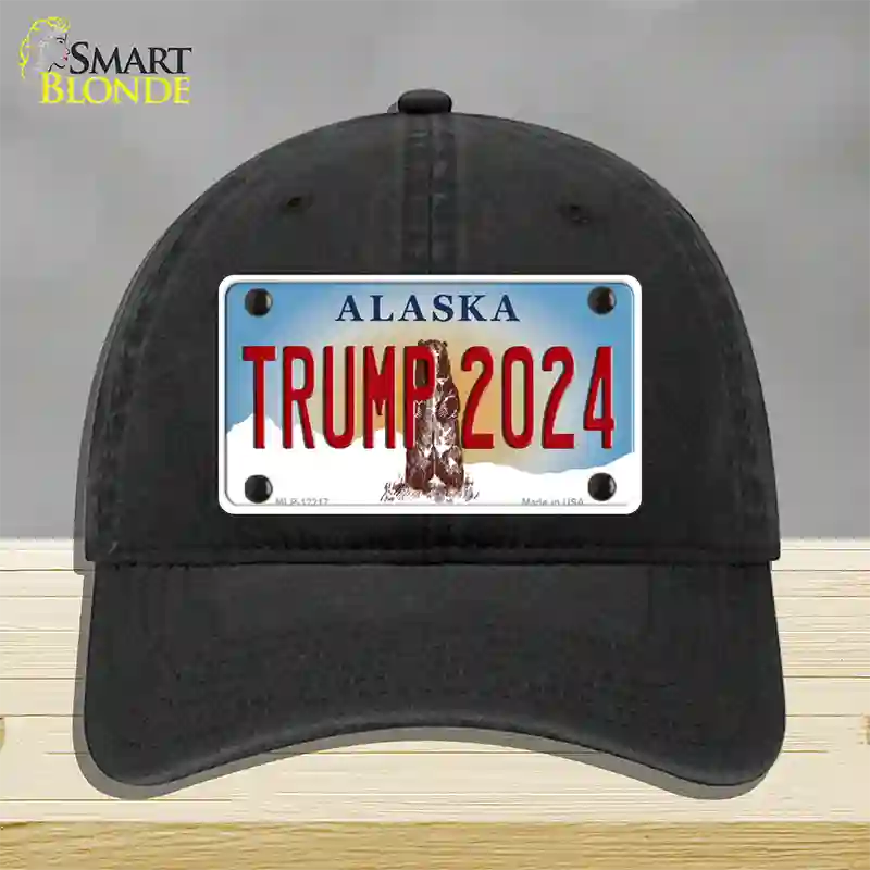 Trump 2024 Alaska Novelty License Plate Hat Unconstructed Cotton / Black