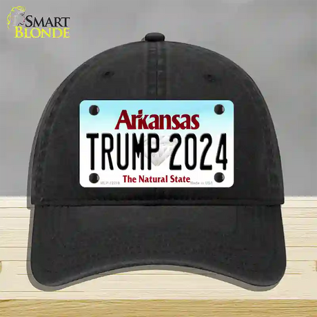 Trump 2024 Arkansas Novelty License Plate Hat Unconstructed Cotton / Black