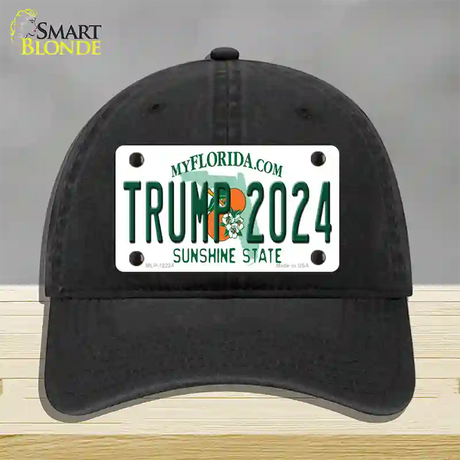 Trump 2024 Florida Novelty License Plate Hat Unconstructed Cotton / Black