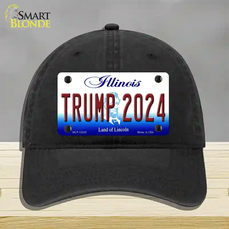 Trump 2024 Illinois Novelty License Plate Hat Unconstructed Cotton / Black