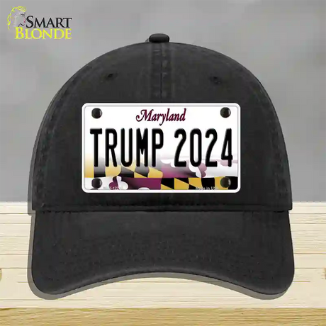 Trump 2024 Maryland Novelty License Plate Hat Unconstructed Cotton / Black