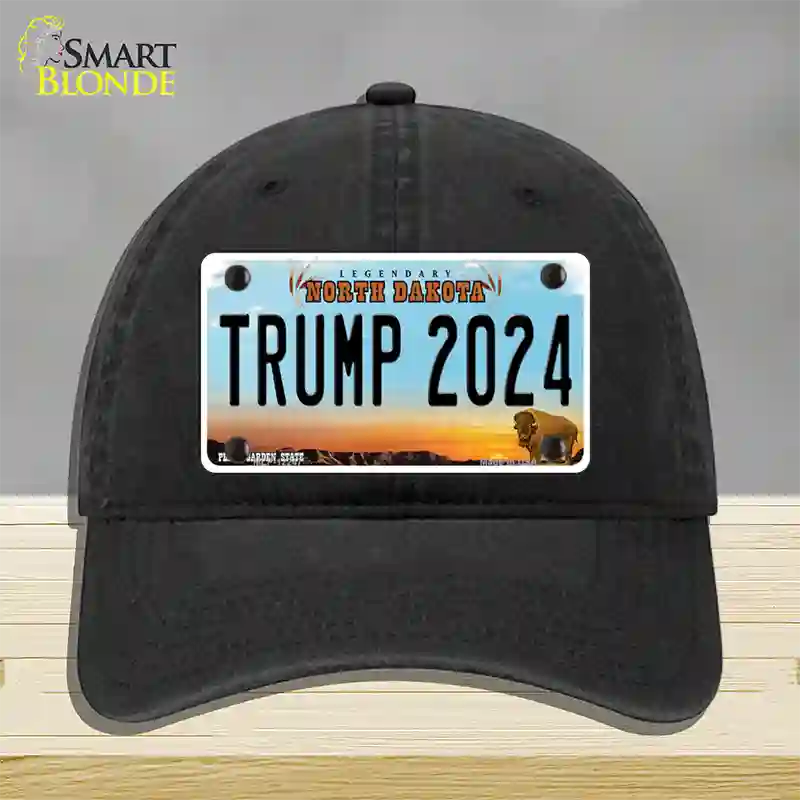 Trump 2024 North Dakota Novelty License Plate Hat Unconstructed Cotton / Black