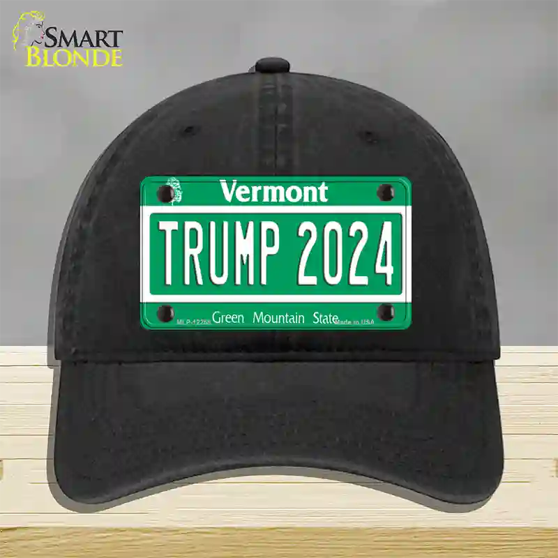 Trump 2024 Vermont Novelty License Plate Hat Unconstructed Cotton / Black