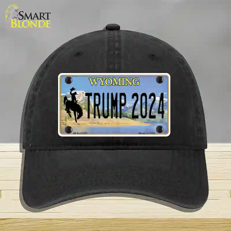 Trump 2024 Wyoming Novelty License Plate Hat Unconstructed Cotton / Black