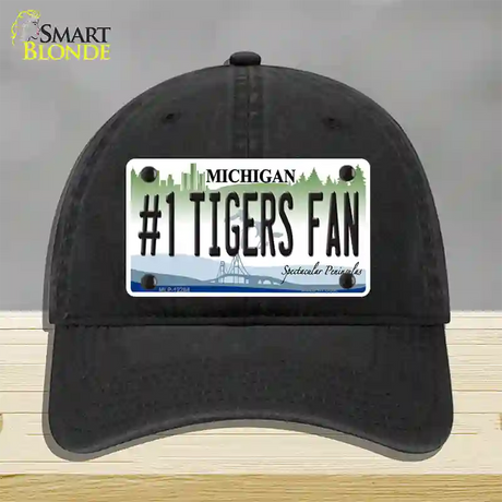 Number 1 Tigers Fan Michigan Novelty License Plate Hat Unconstructed Cotton / Black