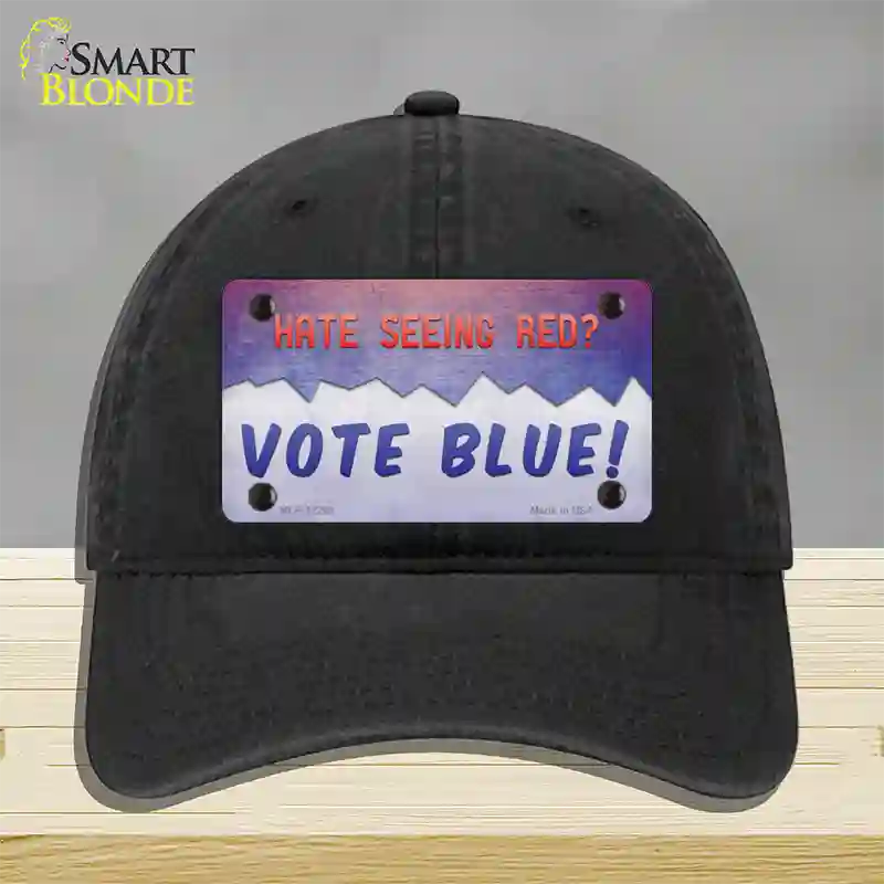 Hate Seeing Red Vote Blue Novelty License Plate Hat Unconstructed Cotton / Black