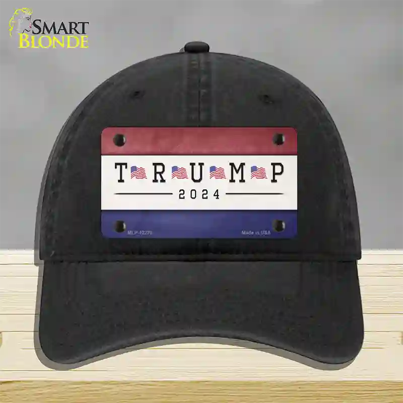 Trump 2024 USA Flag Novelty License Plate Hat Unconstructed Cotton / Black