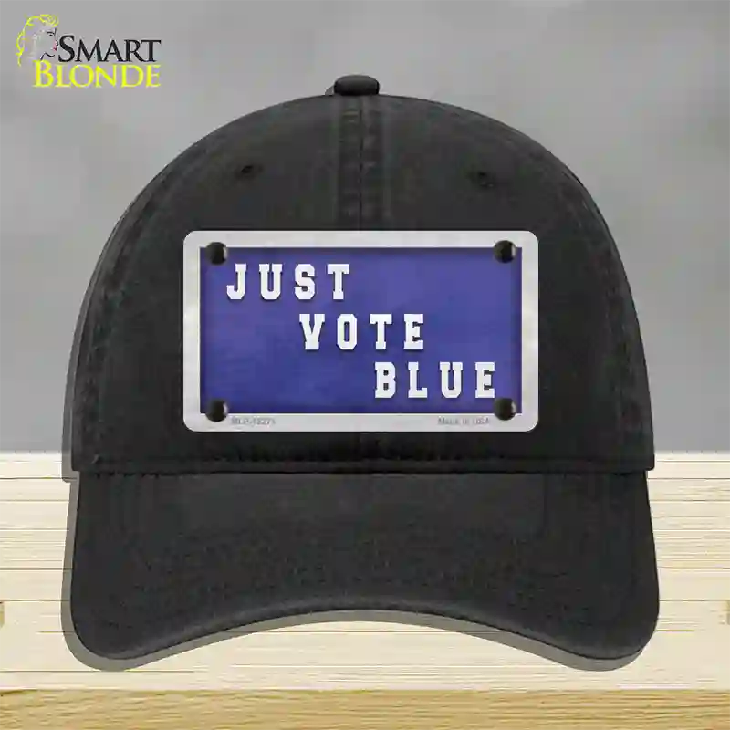 Just Vote Blue Novelty License Plate Hat Unconstructed Cotton / Black