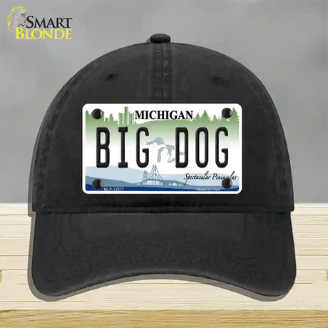 Michigan Big Dog Novelty License Plate Hat Unconstructed Cotton / Black