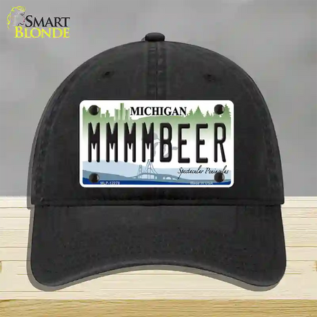 Michigan MMMMBeer Novelty License Plate Hat Unconstructed Cotton / Black