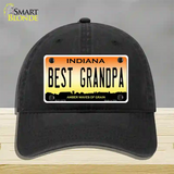 Best Grandpa Indiana Novelty License Plate Hat Unconstructed Cotton / Black