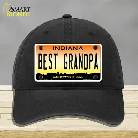 Best Grandpa Indiana Novelty License Plate Hat Unconstructed Cotton / Black