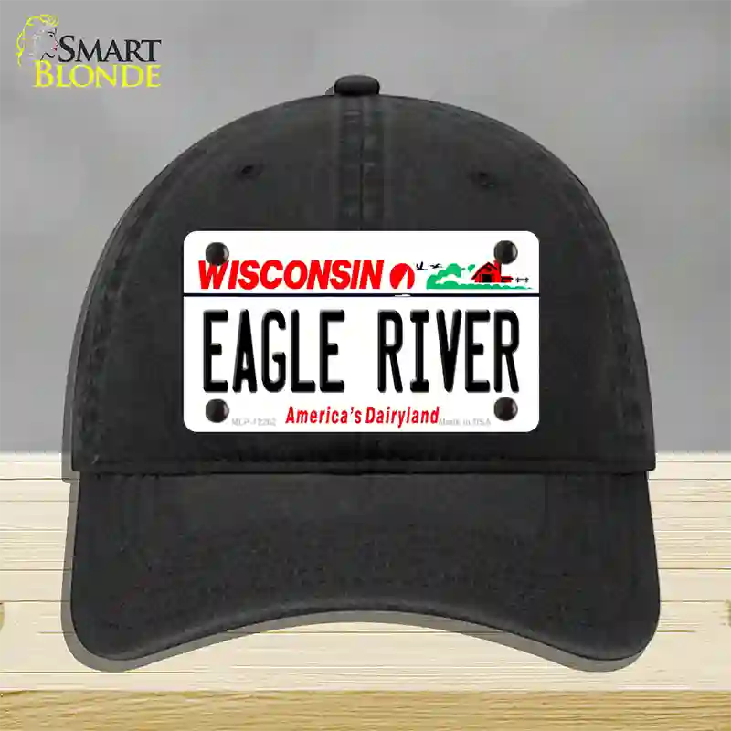 Wisconsin Eagle River Novelty License Plate Hat Unconstructed Cotton / Black