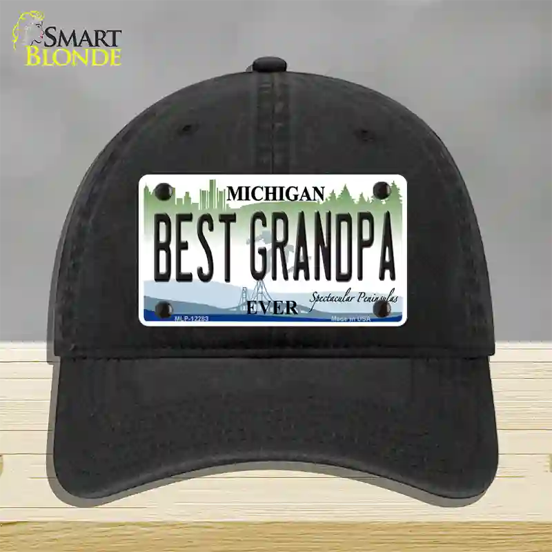 Michigan Best Grandpa Novelty License Plate Hat Unconstructed Cotton / Black