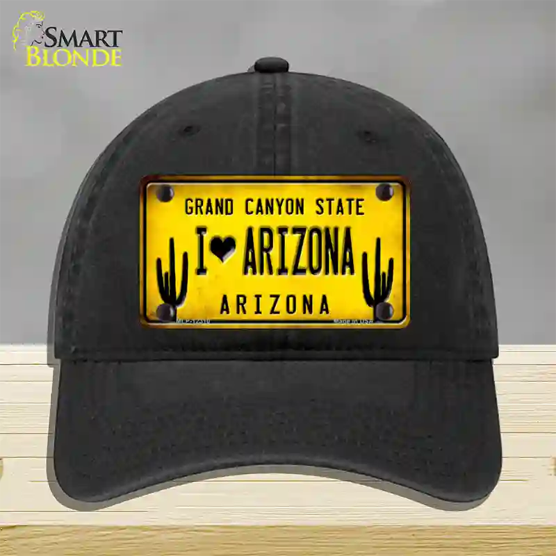 I love Arizona Yellow Novelty License Plate Hat Unconstructed Cotton / Black