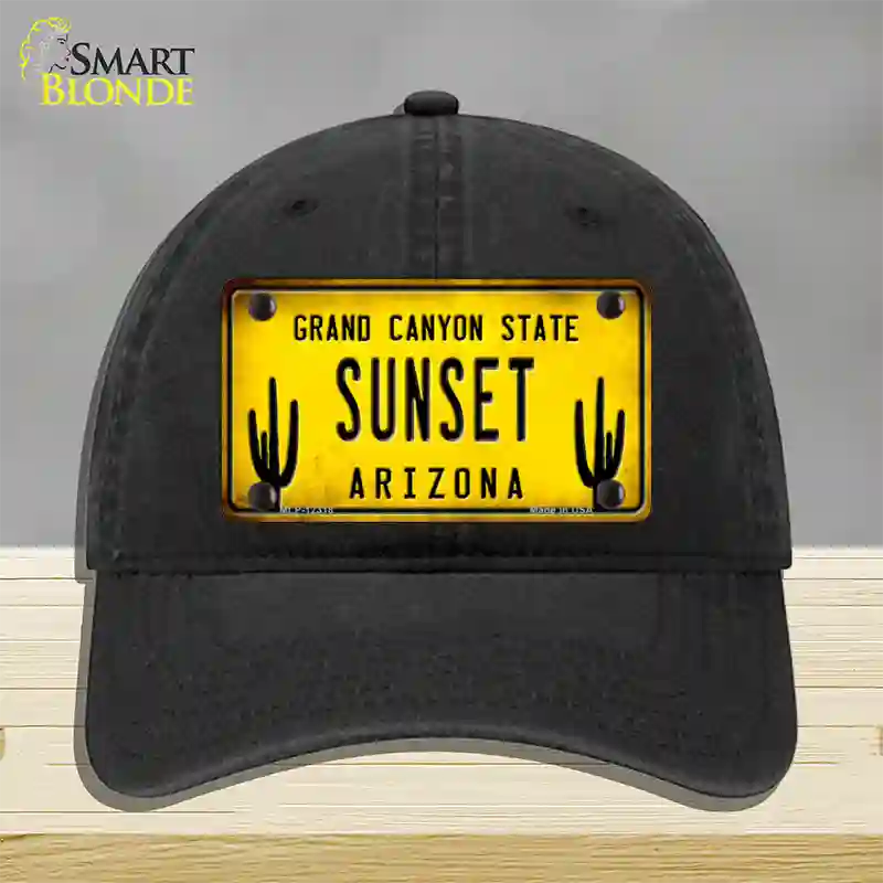 Arizona Sunset Novelty License Plate Hat Unconstructed Cotton / Black