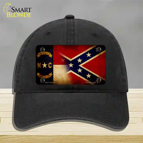 NC | Confederate Flag Novelty License Plate Hat Unconstructed Cotton / Black