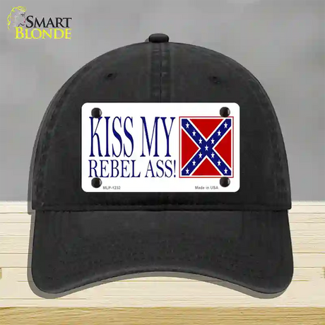 Kiss My Rebel Ass Novelty License Plate Hat Unconstructed Cotton / Black