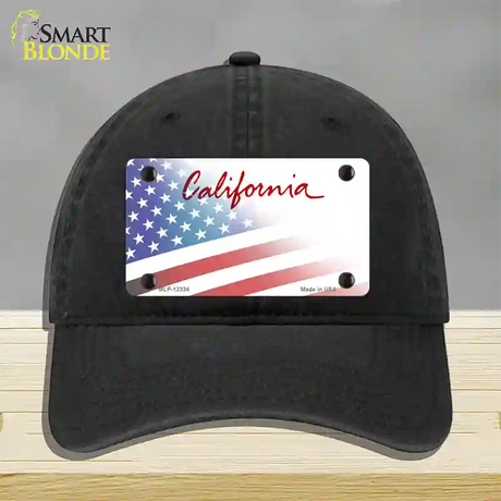 California Plate American Flag Novelty License Plate Hat Unconstructed Cotton / Black