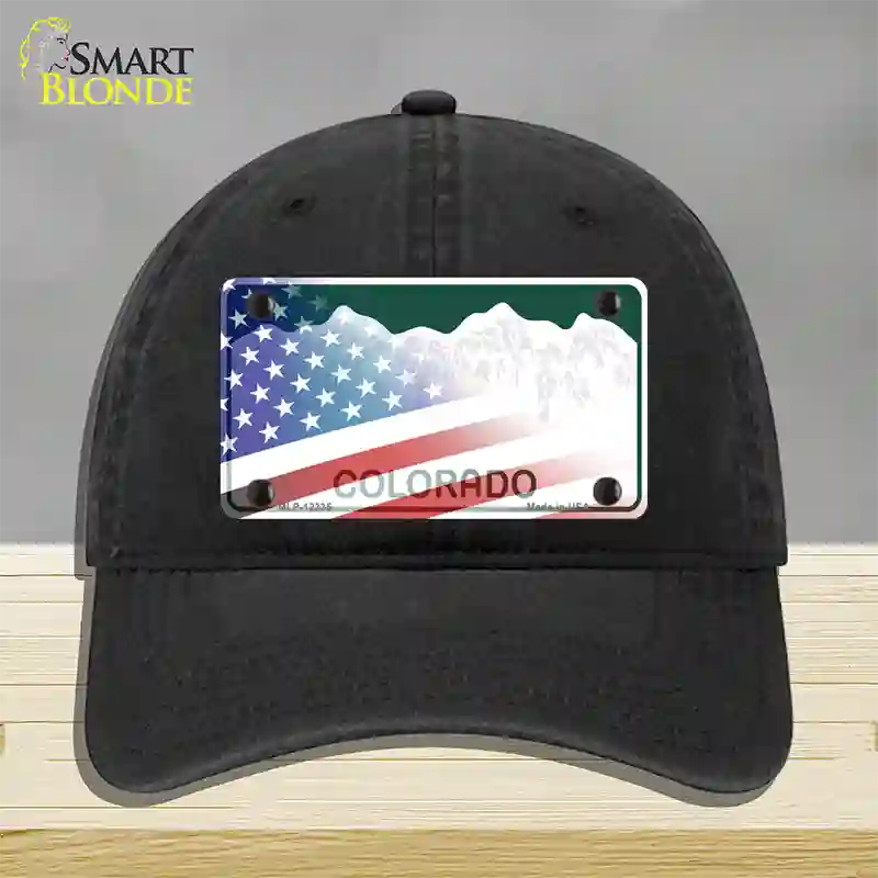 Colorado with American Flag Novelty License Plate Hat Unconstructed Cotton / Black