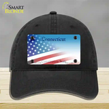 Connecticut with American Flag Novelty License Plate Hat Unconstructed Cotton / Black