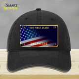 Delaware with American Flag Novelty License Plate Hat Unconstructed Cotton / Black