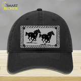 Two Running Horses Novelty License Plate Hat Unconstructed Cotton / Black