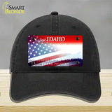 Idaho with American Flag Novelty License Plate Hat Unconstructed Cotton / Black