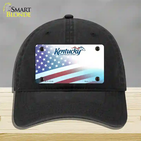 Kentucky with American Flag Novelty License Plate Hat Unconstructed Cotton / Black