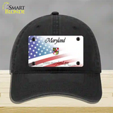 Maryland with American Flag Novelty License Plate Hat Unconstructed Cotton / Black