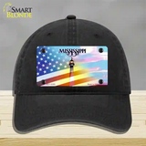 Mississippi with American Flag Novelty License Plate Hat Unconstructed Cotton / Black