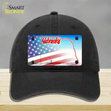 Nebraska with American Flag Novelty License Plate Hat Unconstructed Cotton / Black