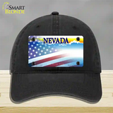 Nevada with American Flag Novelty License Plate Hat Unconstructed Cotton / Black