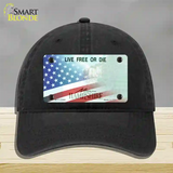 New Hampshire with American Flag Novelty License Plate Hat Unconstructed Cotton / Black