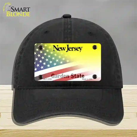 New Jersey with American Flag Novelty License Plate Hat Unconstructed Cotton / Black