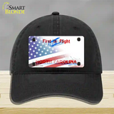 North Carolina with American Flag Novelty License Plate Hat Unconstructed Cotton / Black