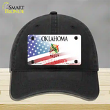 Oklahoma with American Flag Novelty License Plate Hat Unconstructed Cotton / Black