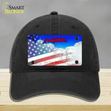 South Dakota with American Flag Novelty License Plate Hat Unconstructed Cotton / Black